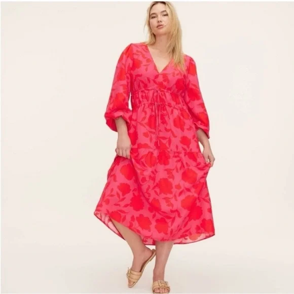 Kate Spade x Target Classic Rose Linen Midi Dress Pink/Red NWT - Picture 4 of 6